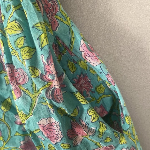 Islapayal Paris Midi Dress Womens Medium Teal Floral Smocked Off The Shoulder - Picture 6 of 8